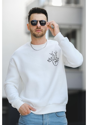 Oksit Trc 2719 Üç İplik Şardonlu Sırt Baskılı Bisiklet Yaka Oversize Erkek Sweatshirt 001
