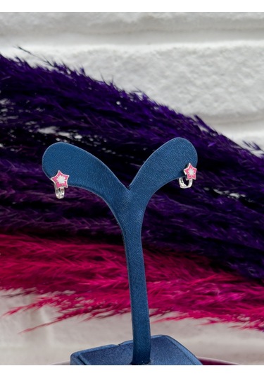 925 Ayar Gümüş Yıldızlı Pembe Mineli Zarif Kız Çocuk Küpesi Gümüş