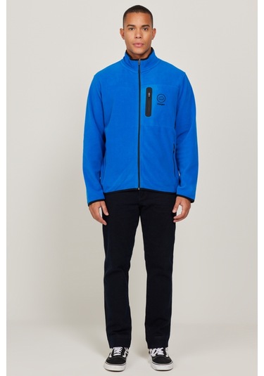 Regular Fit Normal Kesim Dik Yaka Fermuarlı Mavi Polar Ceket W222579403 Saks Mavi