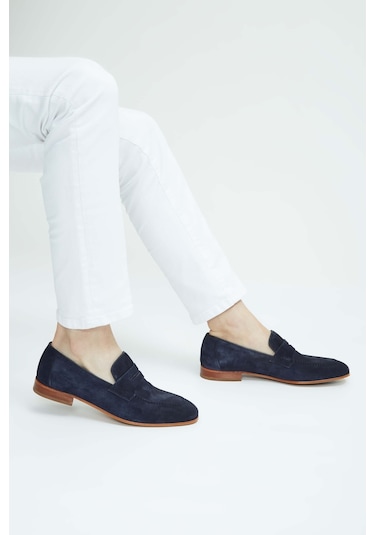 Tamer Tanca Erkek Hakiki Deri Lacivert Süet Loafer Ayakkabı 183 27305 Erk Ayk Sk23/24 Lacı Suet Lacivert