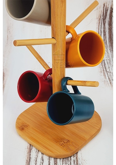 Ahşap Bardak Kupa Fincan Askılığı Askısı 6 Askılı