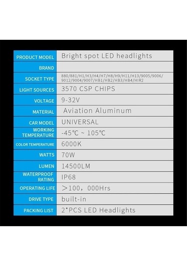 Maoyaya 2pack H7 Led Far光灯泡, 70w 14500 Lümen 6000k, 1 Çift, 70w Led Faro Lümen 1 Pair