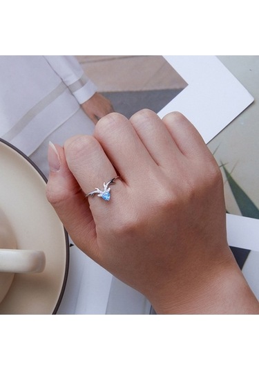 Fastbuy Bsr338 S925 Beyaz Altın Plated Mavi Kalp Venek Zirkonya Aksesuar Giyilebilir El Ringi No.6 Çok Renkli Çok Renkli