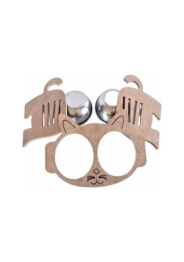 Liva LA8M1140383 Ahşap İkili Kedi Mama ve Su Kabı