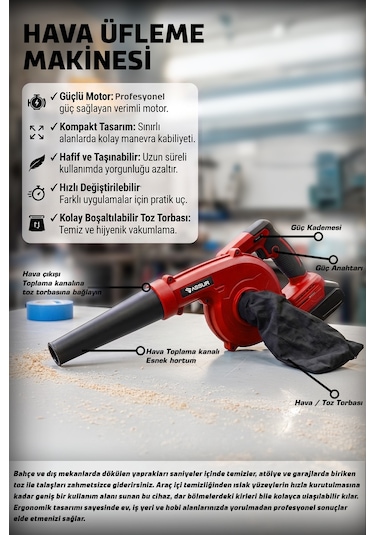 Assur ASR843 21V Çift Akü Hava Üfleme Kırmızı
