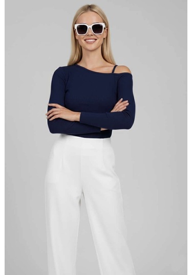 Tek Omuz İpli Bluz Lacivert T4328 Lacivert