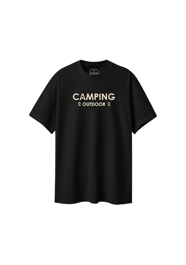 Velvoria Unisex Oversize Siyah Camping T-shirt