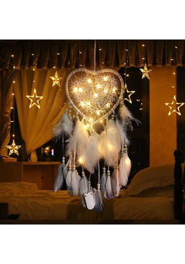 Sones Yaratıcı El Dokuma El Sanatları Rüya Yakalayıcı Ev Araba Duvar Asılı Dekorasyon, Tür:ışıklı Beyaz