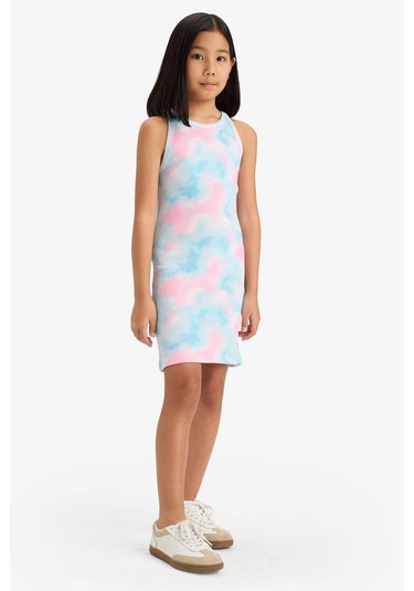 DeFacto Kız Çocuk Batik Desenli Fitilli Kaşkorse Kolsuz Yazlık Elbise B4489A825SMPN4