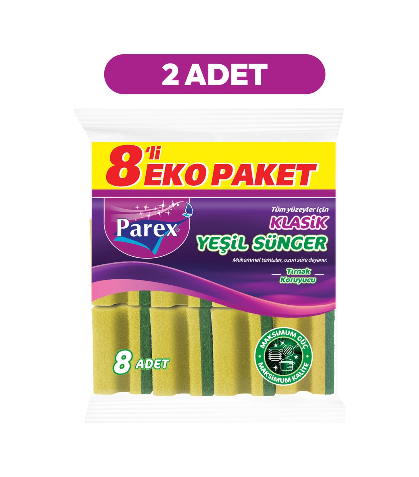 Klasik Oluklu 8'li Yeşil Sünger İkili Paket