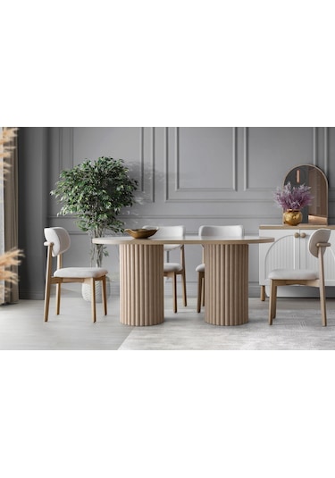 İris İskandinav Ahşap Masa Sandalye Takımı 80x190 Natural