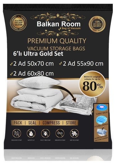 Balkan Room Vakum Hurcu 6'lı Ultra Gold Set Vakumlu Hurç Şeffaf