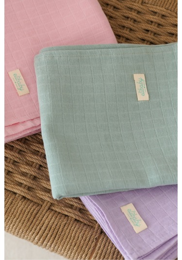 3'lü Organik Pamuk Müslin Örtü Seti Kız Bebek Pudra, Lavanta, Nil 3 Adet 75x85 CM Pudra - Lavanta Ve Nil