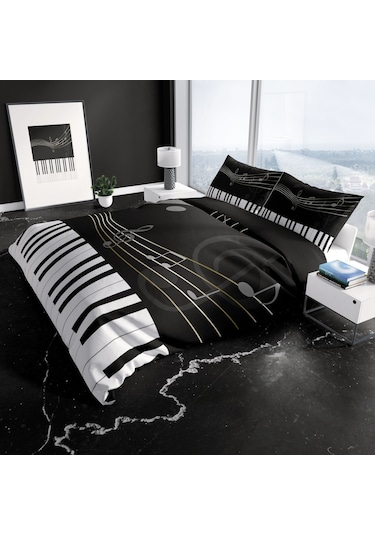 Cattleya Piano 3D Pamuk Saten Çift Kişilik Nevresim Takımı Çok Renkli