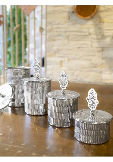 Bakır 4 'Lü Tırtıklı Baharat Takımı Gümüş