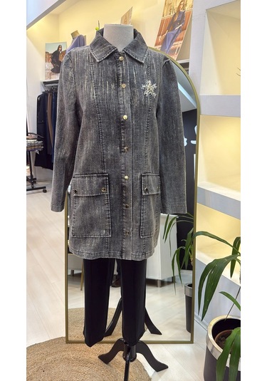 Nuss 6016 Tam Boy Düğmeli Kemer Detayli Kap Siyah Siyah