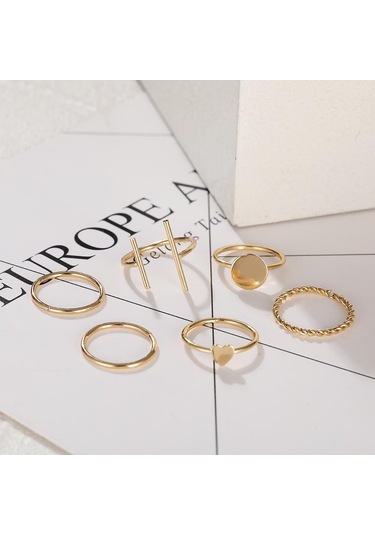 If Me Kore Moda Altın Gümüş Yüzük Seti Kalp Şeklinde Kelebek Ultra İnce Yüzükler Kadın Aksesuarları 17 Altın - Gümüş