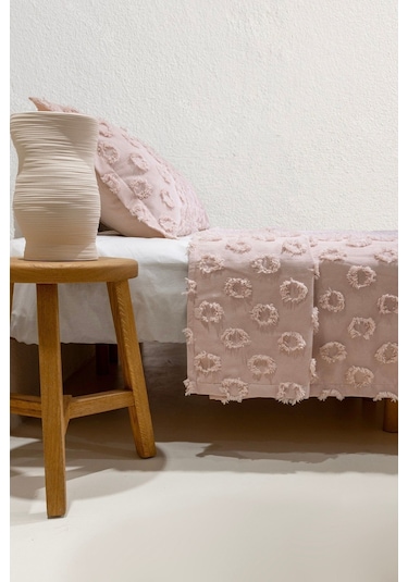 Koza Home Sitra Pudra Çift Kişilik Püsküllü Yatak Örtüsü 230x250 2 Yastık 5 Pudra