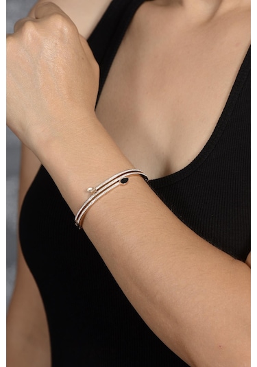Ottoman Kadın Rose Taş Işlemeli 3'Lü Model Bileklik Cbl0Uclutas-R Rose Gold