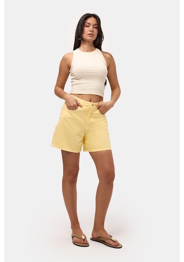 Itsbasic Kadın Light Sarı Diana 6s6-108 Relax Mom Fit Denim Şort