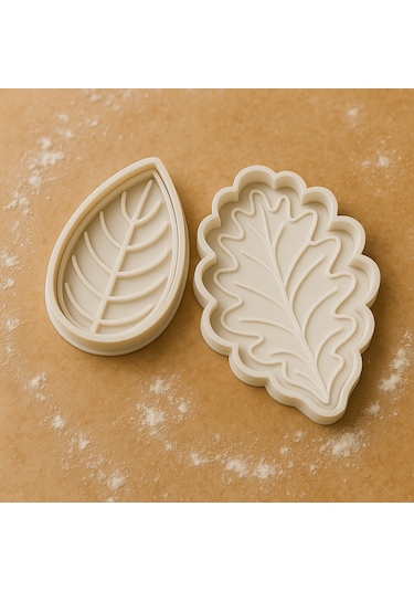 Yaprak Desenli Kurabiye Kalıbı Seti - 2 Li Doğal Temalı Şekilli Hamur Kalıbı Beyaz