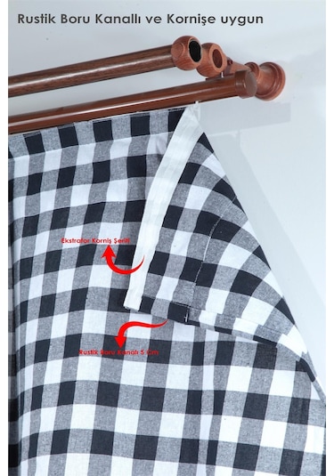 Naturel Potlu Ekose Tül Perde Retro Siyah