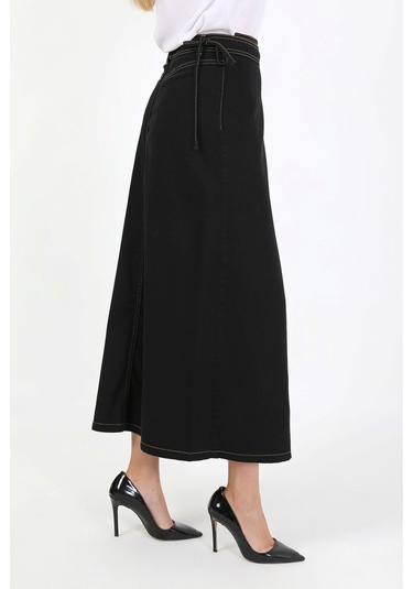 Yandan Bağlamalı Denim Etek-siyah Siyah