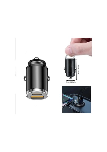 Chuangyinshop 100w Ultra Kompakt Çift Port Araç Şarj Cihazı Usb-c + Usb-a Yeşil