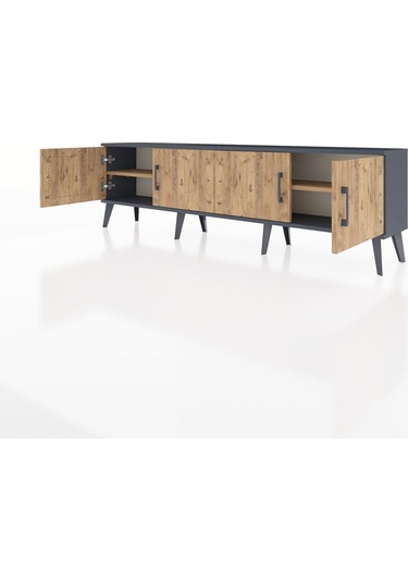 Arges Tv Ünitesi 2 Raflı 4 Kapaklı 176x30x51 Antrasit-çam/çam Atlas Çam/atlas Çam