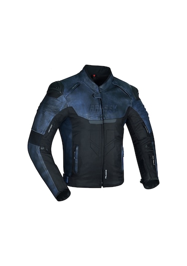 Motosiklet Montu Deri 4 Mevsim Maxdura Ve Leather Kumaş Mont Koyu Mavi Falcon