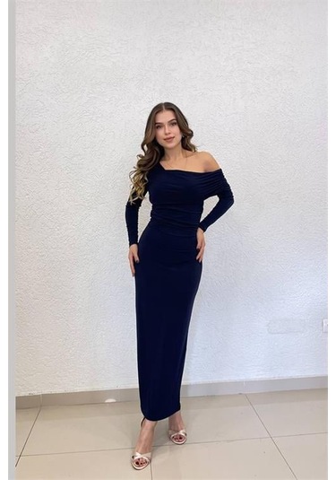Dip Moda Kadın Likralı Omuz Detaylı Uzun Elbise Dpnbshnz04 Siyah