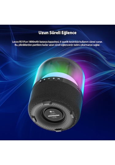 Lecoo RS19 Kablosuz 10W RGB Bluetooth/USB/AUX/SD Kart Taşınabilir Hoparlör Siyah