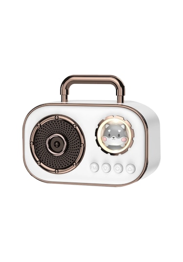 Retro Bluetooth Hoparlör Subwoofer Mini Kablosuz Hoparlör-beyaz