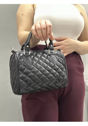 Biçomi Kapaksız Kapitone Siyah Cilt Çanta Siyah