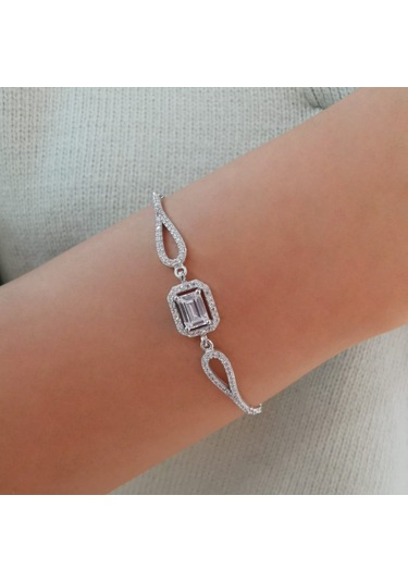 Baget Taşlı Gümüş Bileklik Prenses Kesim Rodyum (528167820)