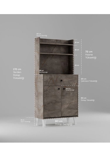 Dekorfim Çok Amaçlı Airfry Dolabı Kahve Köşesi Gri