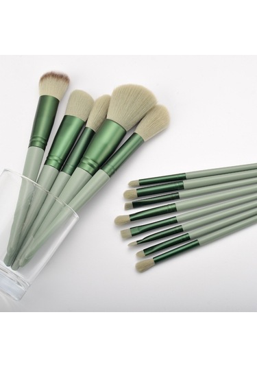 Yifomall 13 Parçalık Yeşil Ahşap Saplı Yumuşak Fırça Seti - Fondöten, Allık, Göz Farı Ve Kaş Konturu İçin