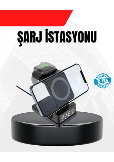 Led Dijital Saatli Kablosuz Şarj Cihazı - 3 Parlaklık Ayarlı, Şarj Koruma Teknolojili