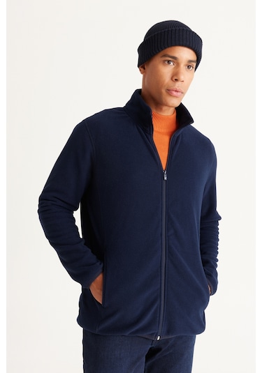 AC&Co / Altınyıldız Classics 4A5221100014LACXL Standart Fit Fermuarlı Bato Yaka Polar Erkek Ceket Lacivert