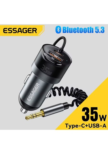 Cc20 Bluetooth 5.3 Araç Kiti+35w Pd Hızlı Araç Şarjı 3.5mm Aux