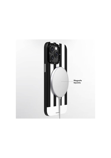 İphone 15 Pro Max Uyumlu Kılıf Magsafe Şarj Özellikli Youngkit Striped Piano Keys Serisi Kapak Siyah