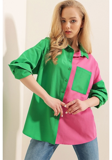 Bigdart 20116 Blok Renkli Gömlek - Yeşil 001
