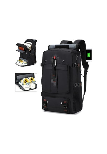 Chuangyinshop Siyah Erkekler İçin 17.3 İnç Laptop Çantası Büyük Kapasiteli Ayakkabı Bölmeli Omuz Çantası Pudra