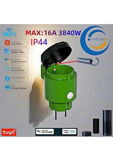 Motion003 Simatoper 2 Paket Acik Hava Akilli Priz Ip44 Tuya Wifi 16a 3840w Alexa Google Ses Kon