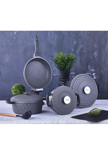 Taç Carabella Döküm 7 Parça Tencere Seti Gri