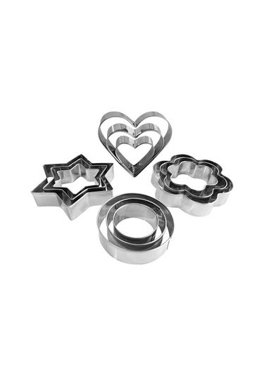 Mucit Home 12 Parça Metal Kurabiye Kalıbı Çelik Gri