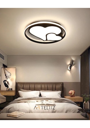 Arteluz Modern Kalp Model Tavan Led Avize Siyah