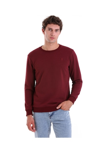 Hatemoğlu Bordo Regular Fit Düz Pamuklu Bisiklet Yaka Sweatshirt Bordo