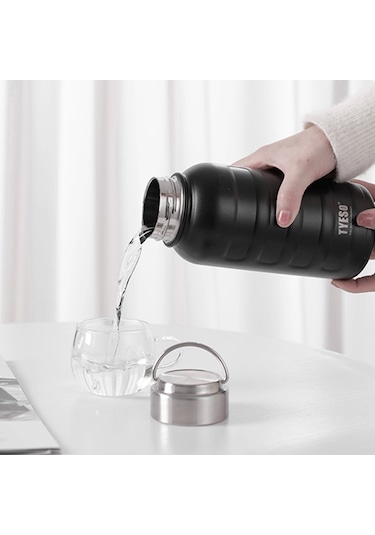 Paslanmaz Çelik Termos Su Şişesi 360ml Vakumlu Kapak Siyah İthal Ürün Siyah