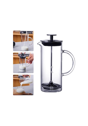 Siyah Manuel Süt Köpürtücü Cam Süt Köpürtücü Cezve Cam Örgü Fransız Basın Kahve Makinesi Köpürtücü Sürahi Karıştırıcı Krema Mutfak Gereçleri Siyah